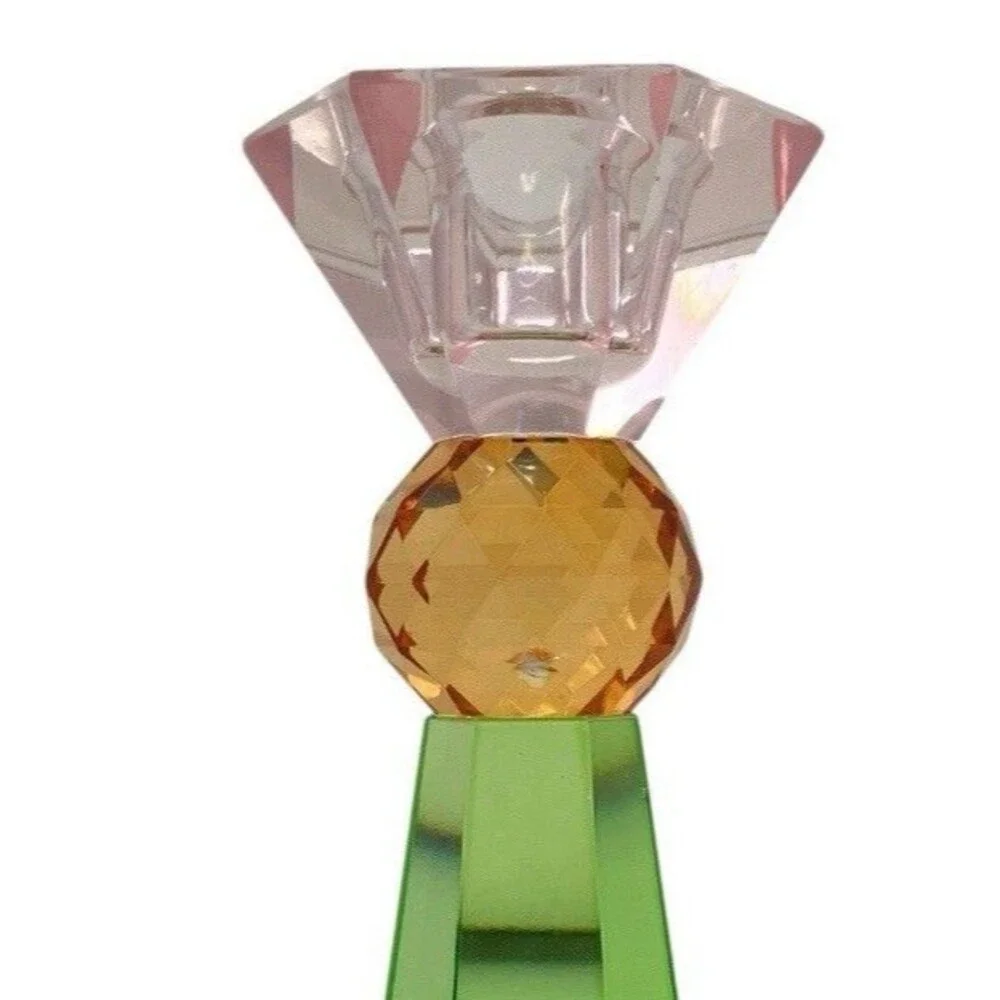 ALDI Kirkton House Glass Candle Holder Green‎ Pink Amber Faceted Crystal Decor